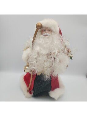 Vintage Tree Topper Holiday Workshop Santa Claus  12" Christmas Red Corduroy